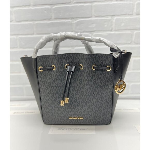 Michael Kors bucket phoebe tote bag large two tone MK signature black - Picture 1 of 12
